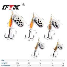 FTK Spinner Bait 4g/5g/7g/10g/14g Hard Spoon Bass Lures Metal Fishing Lures With Treble Hooks Fishing Tackle For Pike Fishing