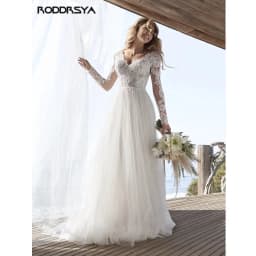 RODDRSYA A Line Long Sleeves Wedding Dresses  Lace Bridal Gowns 2022 Tulle Ivory Vestido De Novia Open Back свадебное платье