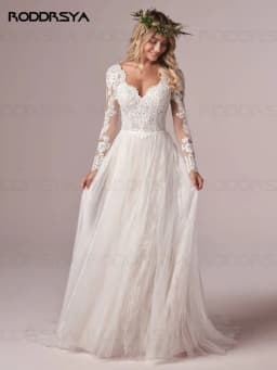 RODDRSYA A Line Long Sleeves Wedding Dresses  Lace Bridal Gowns 2022 Tulle Ivory Vestido De Novia Open Back свадебное платье