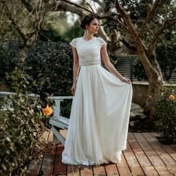 Vintage Boho Lace Chiffon Beach Wedding Dress Cap Sleeve O Neck Flowy A Line Long Bridal Dress Back Keyhole Civil Ceremony Gown