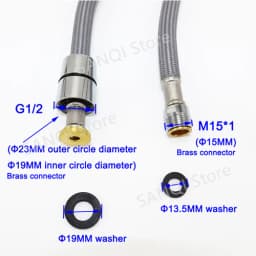50cm/60cm/85cm F1/2 M15*1 Nylon Braided Flexible Water Hose For Kitchen Pull Out Faucet Hose Spinning Tube Black Gray Plumbing
