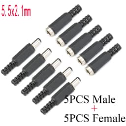 10PCS DC Connector 5.5x2.1mm 3.5x1.3mm DC Power Plug Male Female Jack Socket Nut Panel Mount DC Power Adapter Connectors 5.5*2.1