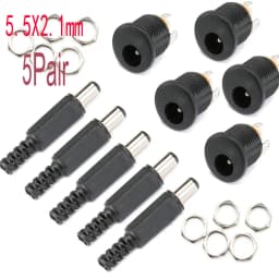 10PCS DC Connector 5.5x2.1mm 3.5x1.3mm DC Power Plug Male Female Jack Socket Nut Panel Mount DC Power Adapter Connectors 5.5*2.1