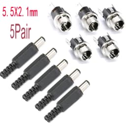 10PCS DC Connector 5.5x2.1mm 3.5x1.3mm DC Power Plug Male Female Jack Socket Nut Panel Mount DC Power Adapter Connectors 5.5*2.1