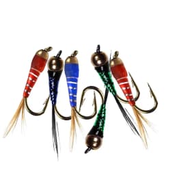 5Pieces Brass Beadhead Peacock Herl Buzzer Fly Ice Fishing Fly Lure Jig Nymph Larvea for Trout Perch Bluegill Fishing