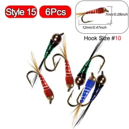 5Pieces Brass Beadhead Peacock Herl Buzzer Fly Ice Fishing Fly Lure Jig Nymph Larvea for Trout Perch Bluegill Fishing