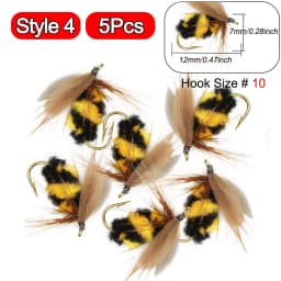 5Pieces Brass Beadhead Peacock Herl Buzzer Fly Ice Fishing Fly Lure Jig Nymph Larvea for Trout Perch Bluegill Fishing