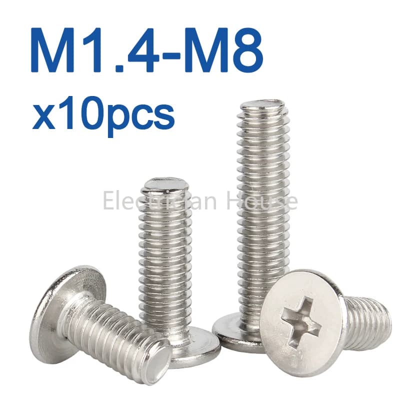 10pcs/lot Stainless Steel Cross Phillips CM Ultra Thin Super Low Flat Wafer Head Screw Bolt M1.4 M1.6 M2 M2.5 M3 M4 M5 M6 M8