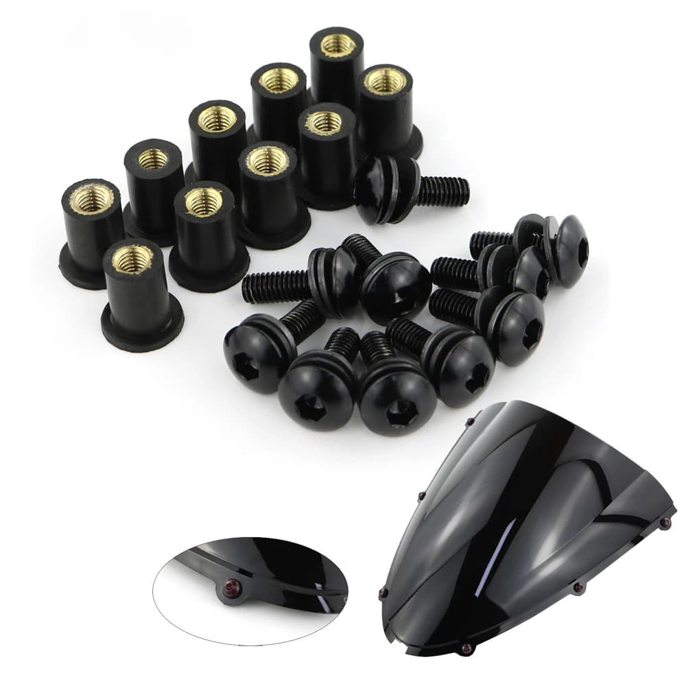 10pcs/Set Kit Motorcycle M5 15mm Metric Rubber Well Nuts Windscreen Fairing Cowl Anodized Aluminum Moto Screws Bolts
