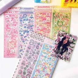 MINKYS New Arrival 3pcs 6pcs Kawaii Bear Ribbon Laser Bling Stickers DIY Scrapbook Stickers Confetti Decoration DIY Photo Frame