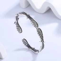 PANJBJ 925 Sterling Silver Feather Adjustable Couple Bangle Gothic Punk Design Women Jewelry Gift Lucky Bracelet Dropshipping