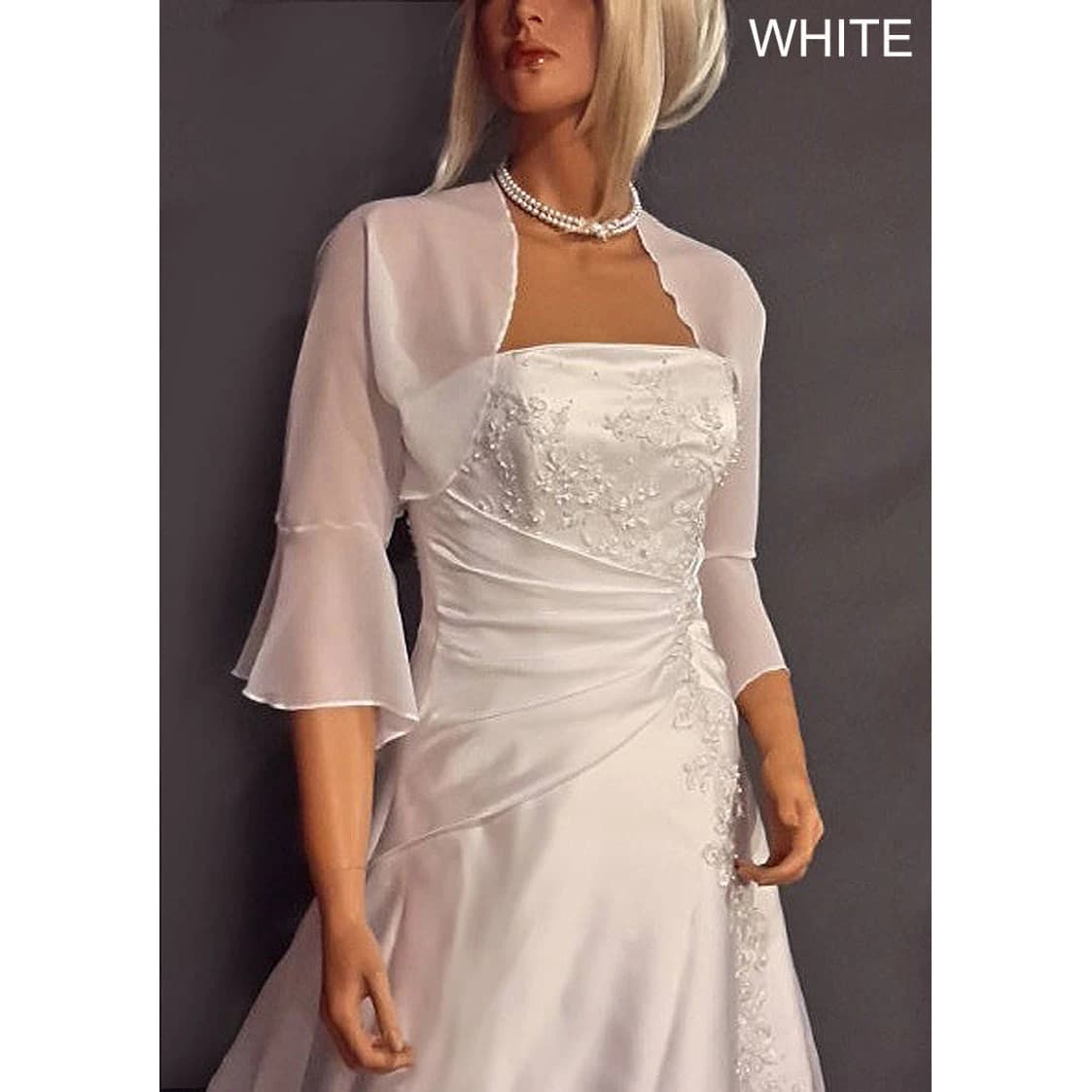 Chiffon Bolero Wedding Jacket 3/4 Bell Sleeve Shrug Wedding Wrap Bridal Cover Up Plus Size Women's Cape Custom made