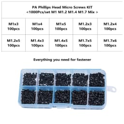 500/1000pcs/set M1 M1.2 M1.4 M1.7 Mix Pa Phillips Head Micro Screws Round Head Self-tapping Electronic Small Wood Screws Kit