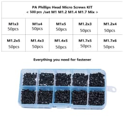 500/1000pcs/set M1 M1.2 M1.4 M1.7 Mix Pa Phillips Head Micro Screws Round Head Self-tapping Electronic Small Wood Screws Kit