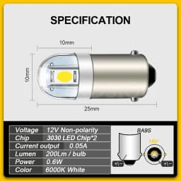 Ruiandsion BA9S LED Bulb T4W 233 Wedge W5W 12V Super Bright Car Motorcycle Instrument Dashboard Indicator Light Reading Lamp