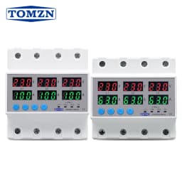 Din Rail 3 Phase Voltage Relay 3P+N Voltmeter Ammeter Over and Under Voltage Monitor Relays Protector Adjust Current Overvoltage