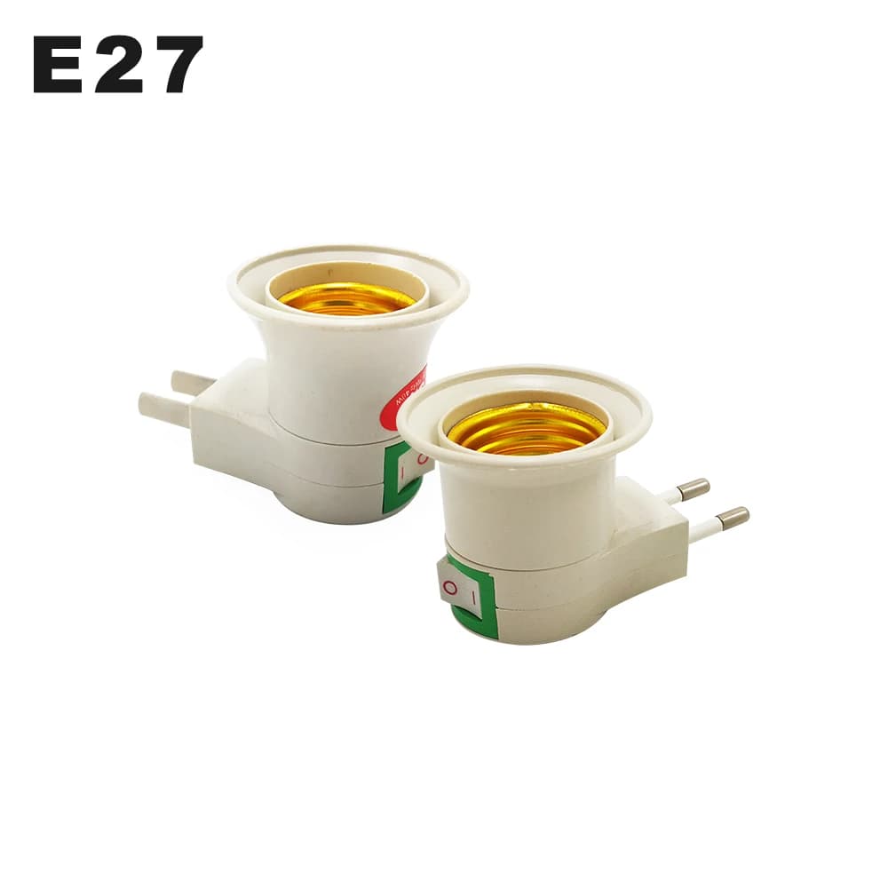 E27 Wall-mount Lamp Holder Converter E27 Switch Lamp Base Round Foot Screw US EU Plug With ON/OFF Button LED Light Male Socket