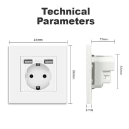 NYWP Wall USB Plug with EU Standard Double Plug 16A Wall Embedded AC 110V-250V New Style Panel Room Socket