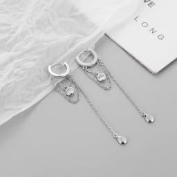 VOQ Silver Color Long Tassel Water Drop Shape Earrings for Women Handmade Jewelry