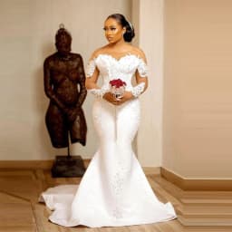 Mermaid Wedding Dresses With Sheer Neck Illusion Long Sleeves Bridal Gowns Lace Appliques Pearls Vestido De Noiva Robe فستا