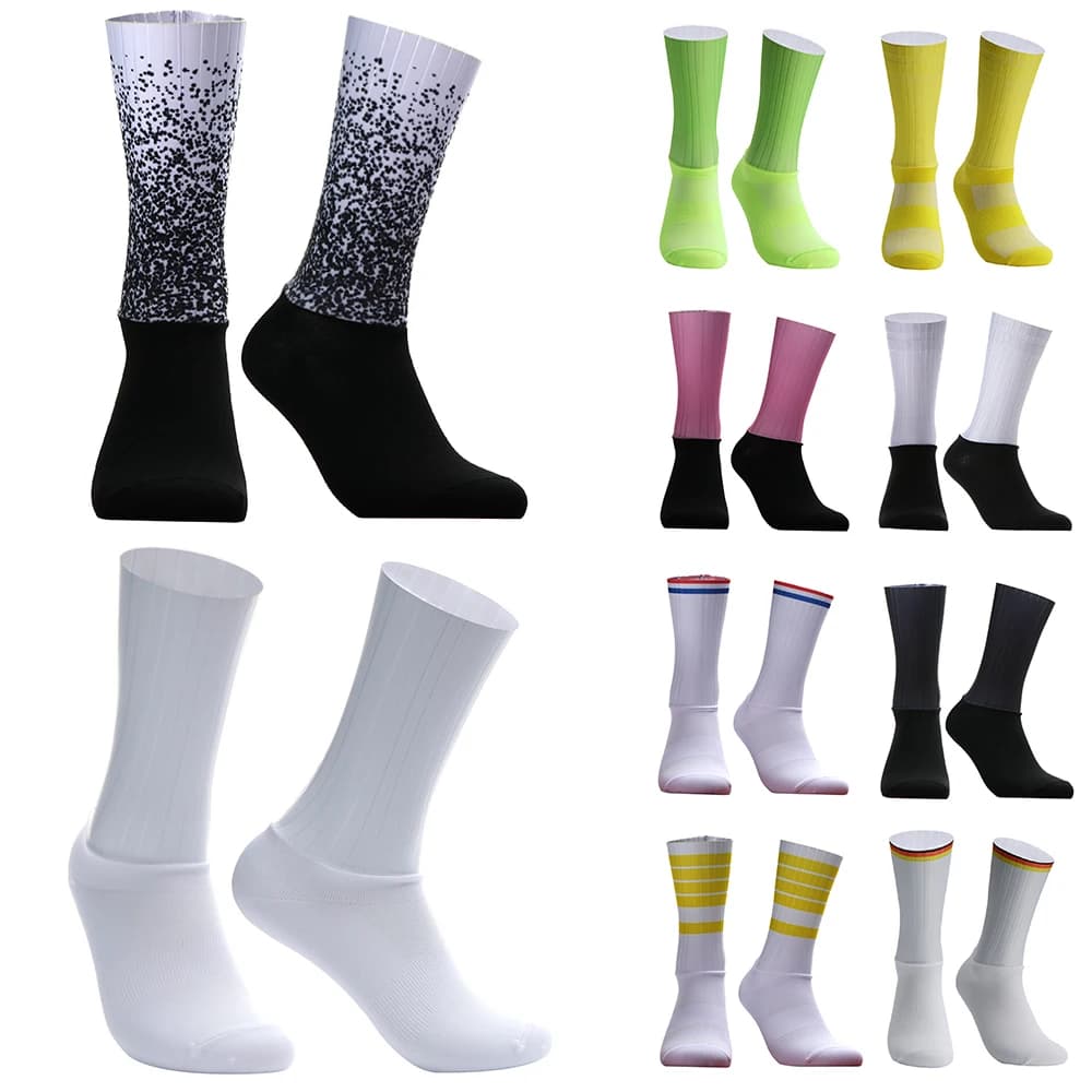 Anti Slip Silicone Summer Aero Socks Whiteline Cycling Socks Men Bicycle Sport Running Bike Socks Calcetines Ciclismo