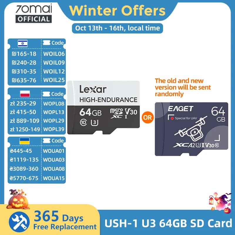HIGH-ENDURANCE Micro SD 32GB 64GB 128GB TF Card USH-3 for 70mai 4K Dash Cam A810 A800SE A800S A510 A500S M310 S500 EAGET Card