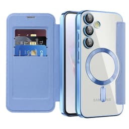 Luxury Flip Leather Card Clip Magnetic Phone Case for Samsung S26 S25 Edge S24 S23 Ultra S22 Plus A55 A35 Clear Wallet Cover