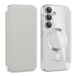 Luxury Flip Leather Card Clip Magnetic Phone Case for Samsung S26 S25 Edge S24 S23 Ultra S22 Plus A55 A35 Clear Wallet Cover