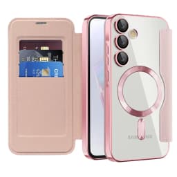 Luxury Flip Leather Card Clip Magnetic Phone Case for Samsung S26 S25 Edge S24 S23 Ultra S22 Plus A55 A35 Clear Wallet Cover