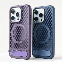 Luxury Heat Dissipation For Magsafe Case For iPhone 15 14 13 18 16 17 Pro Max Breathable Wireless Charge Stand Shockproof Cover