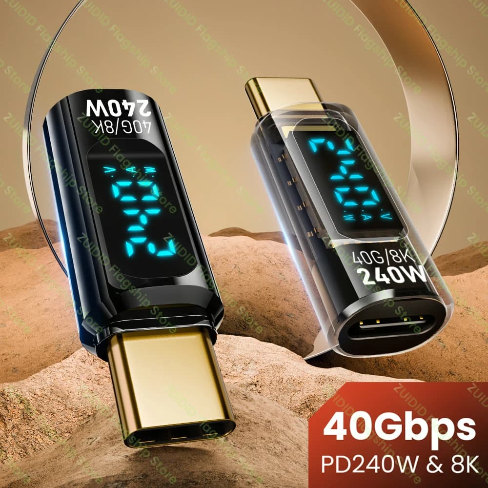 Transparent LED Display PD240W USB4.0 40Gbps Type C to C OTG Adapter 8K@60Hz 5A Fast Charging Cable for iPhone 15 14 MacBook Pro