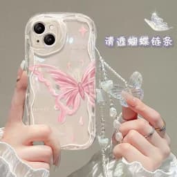 Case For iPhone 11 15 14 16 Pro Max 12 13 Mini 6 7 8 Plus cover Wrist Chain Butterfly Flower