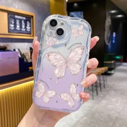Case For iPhone 11 15 14 16 Pro Max 12 13 Mini 6 7 8 Plus cover Wrist Chain Butterfly Flower