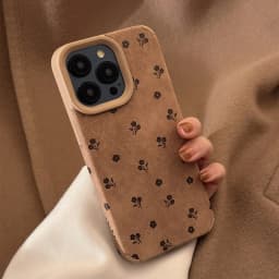 Retro flowers Suede leather art Phone Case For iPhone 17 16 15 14 13 12 11 Pro Max 17 air Case Cute Luxury Cartoon leather Cover