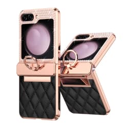 PU Leather Plating Glitter Bling Diamond Hinge Phone Case For Samsung Galaxy Z Flip 8 7 6 5 4 3 5G Shockproof Ring Protect Cover
