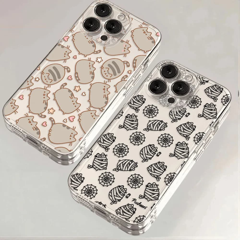 Transparent Cover The Cat Phone Case For-P-Pusheen iPhone 16 15 14 13 12 11 Mini Pro Max X XR XSMax 7 8 Plus SE20