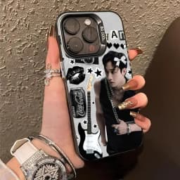 Korean singer B-bang-chanS Phone Case black IMD Colorful Silver Suitable soft case for iPhone 16 15 14 13 12 11 XS Pro Max