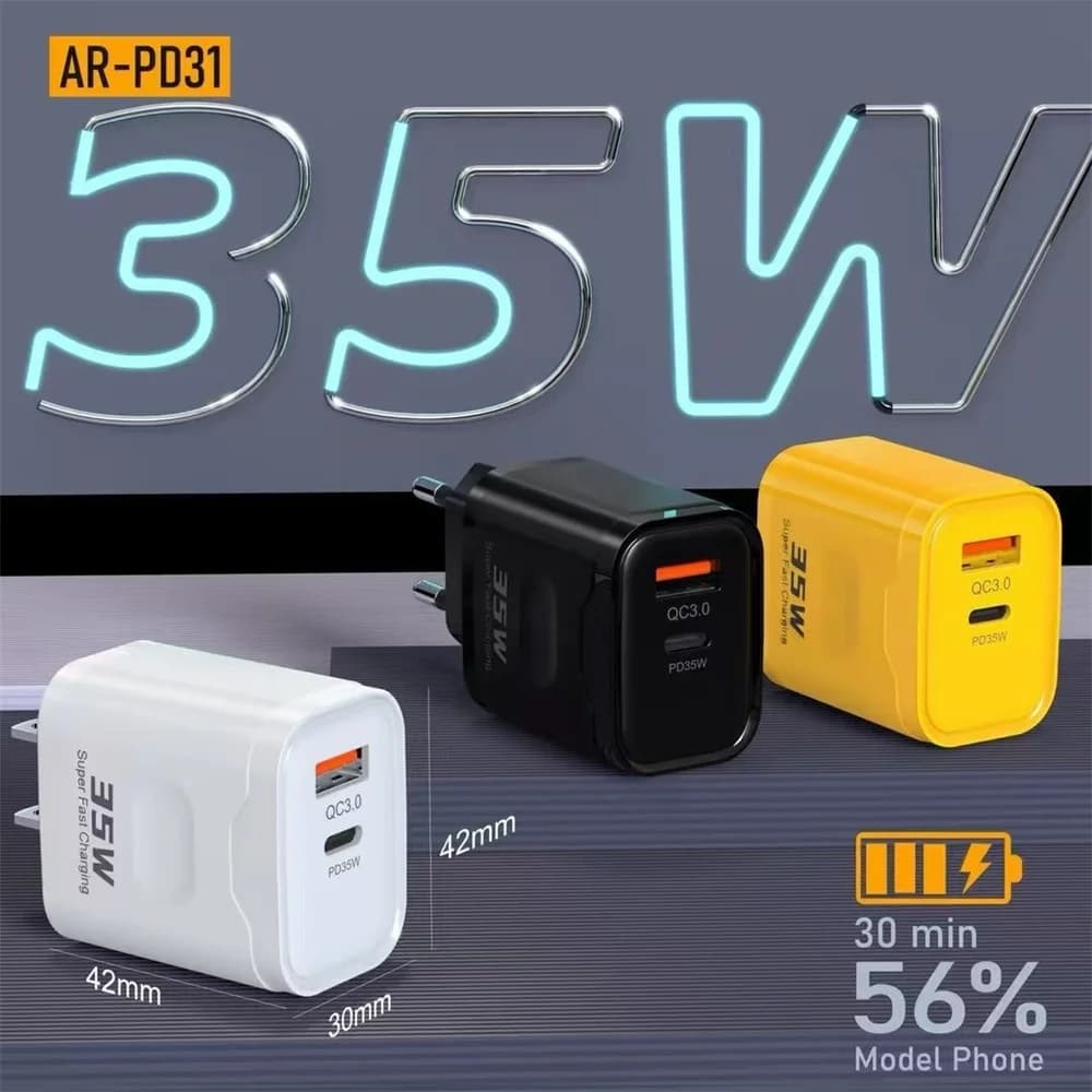 35W PD USB Quick Charger Super Fast Charging Mobile Phone Charge Adapter for iPhone 15 Xiaomi Samsung Huawei QC3.0 USB C Charger