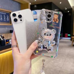 Pearl Strap Lanyard Glitter Strap Bear Phone Holder Case On For iPhone 8 Plus 7 6 6s Plus Se 2020 7plus 8plus Anti-knock Cover