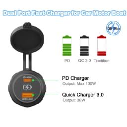 100W PD QC3.0 Dual USB Car Charger Socket (Type C & Type A)12V/24V Fast Charging for iPhone Samsung Xiaomi Huawei Car Truck Boat