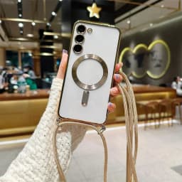 Transparent silicone magnetic case for Samsung S25 S24 S23 Ultra A56 A55  A36 A16 A26 Cross necklace rope wireless charge cover