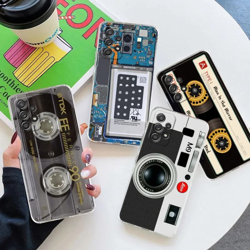 Retro Music Tapes Camera Circuit Board For Samsung A56 A55 A36 A54 A52 A53 5G A15 A14 A16 A25 A34 A35 A26 A06 A32 A72 Phone Case