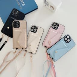 Crossbody Strap Lanyard Leather Phone Case for IPhone 18 17 Air 16 15 Plus 14 13 12 11 Pro Max Wallet with Card Holder Cover