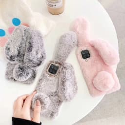 Soft Plush Phone Case for Samsung Galaxy S24 S23 S22 Ultra S21 S20 Fe S10 S9 S8 Note 20 Furry Rabbit Bunny Warm Furd Hair Cover