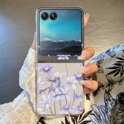 Flowers Pattern Transparent Folding Case For Motorola Razr 70 60 40 50 Ultra Razr70 Razr60 Razr50 Shockproof Hard PC Phone Cover