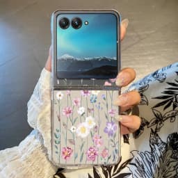 Flowers Pattern Transparent Folding Case For Motorola Razr 70 60 40 50 Ultra Razr70 Razr60 Razr50 Shockproof Hard PC Phone Cover