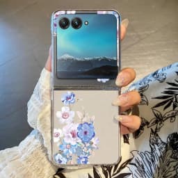 Flowers Pattern Transparent Folding Case For Motorola Razr 70 60 40 50 Ultra Razr70 Razr60 Razr50 Shockproof Hard PC Phone Cover