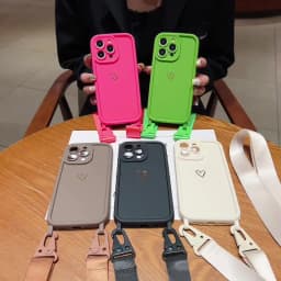 Luxury Crossbody Lanyard Cord Rope Cute Love Heart Soft Case For iPhone 17 16 15 14 Pro Max 13 12 11 X 7 8 Plus Shockproof Cover