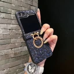 Luxurious Shiny Diamond Rhinestone Glitter Ring Buckle Case For Samsung Galaxy Z Flip 8 7 6 5 4 3 Protective 3-PIECE Back Cover