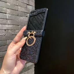 Luxurious Shiny Diamond Rhinestone Glitter Ring Buckle Case For Samsung Galaxy Z Flip 8 7 6 5 4 3 Protective 3-PIECE Back Cover